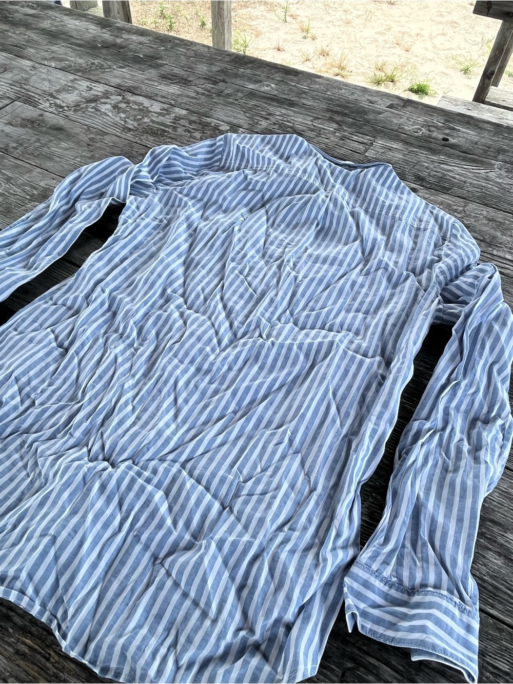 Burberry BRIT Blue and White Striped Casual Button-Down Shirt, needs pressing M - Picture 6 of 7